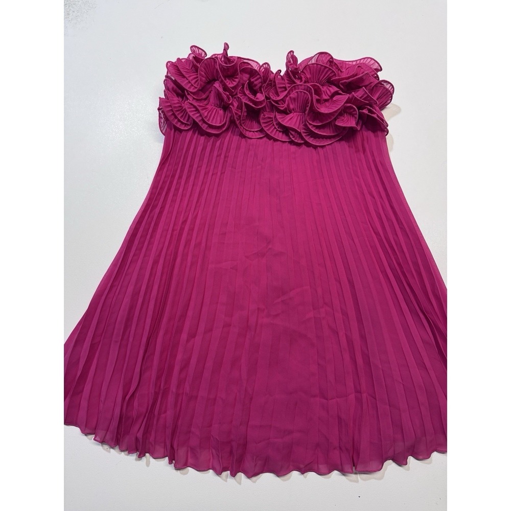 COMMENSE Rosette Tube Pleat Short Dress : Magenta Pink - Medium